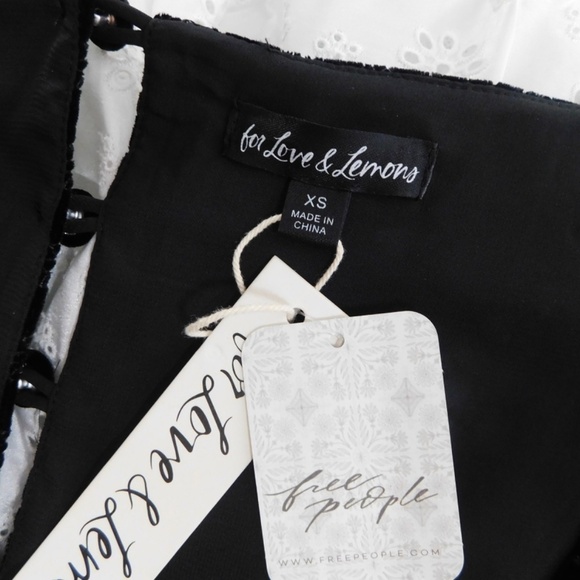 NWT!! FOR LOVE AND LEMONS Elisa Long Sleeve Top Black Velvet Taffeta Eyelet XS - Picture 12 of 16